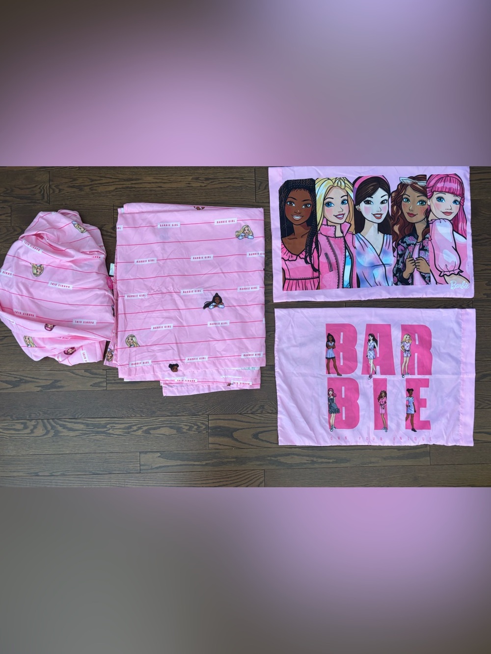 Barbie Girl 4 Pc Full Size Sheet Set Fitted Flat with 2 Pillow Cases